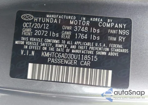 2013 Hyundai Veloster Base W/Black z USA, uszkodzony, nr VIN KMHTC6AD3DU118515